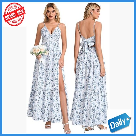 Floral Maxi Sundress with Lace V-Neck and Adjustable Straps